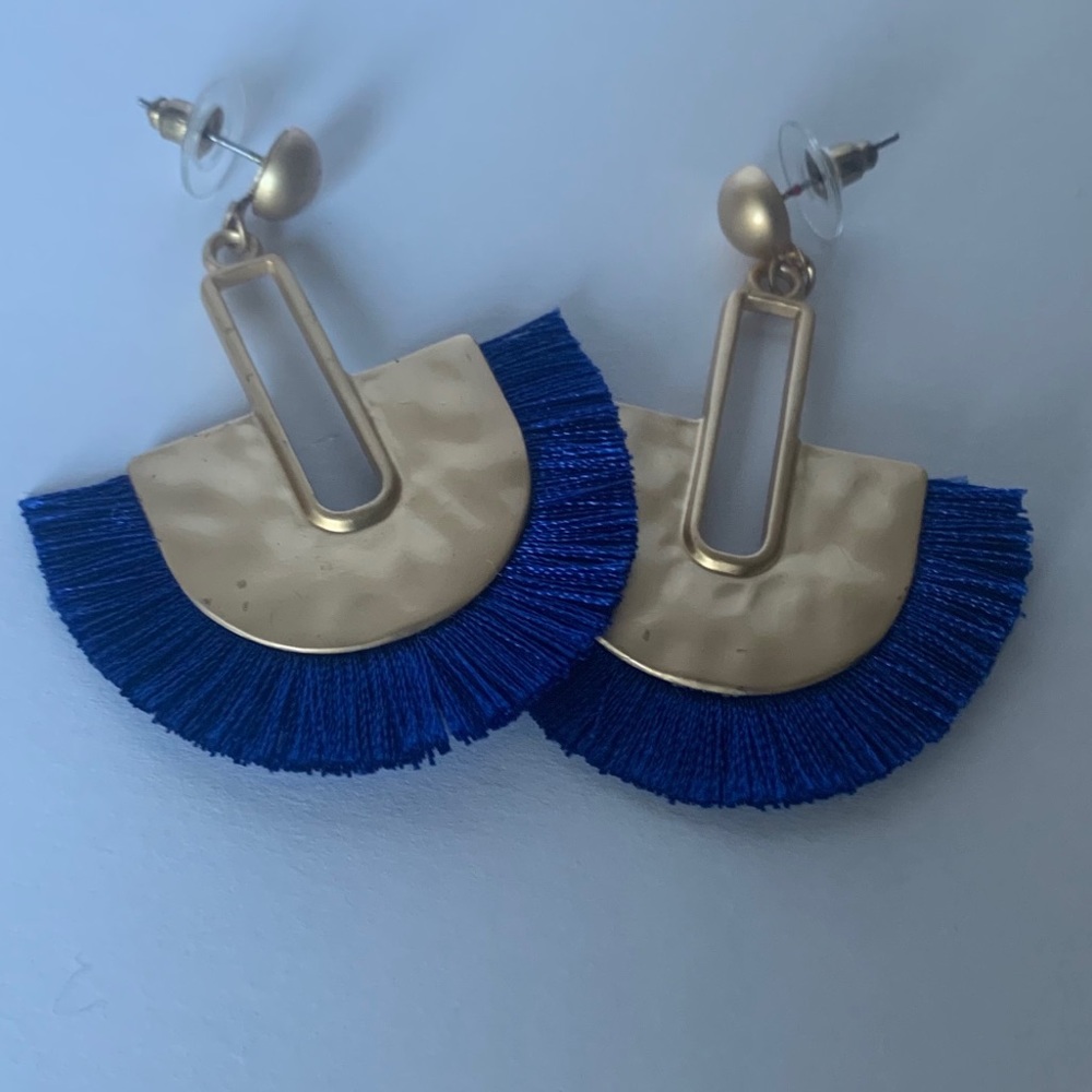 Blue/gold tassel earrings